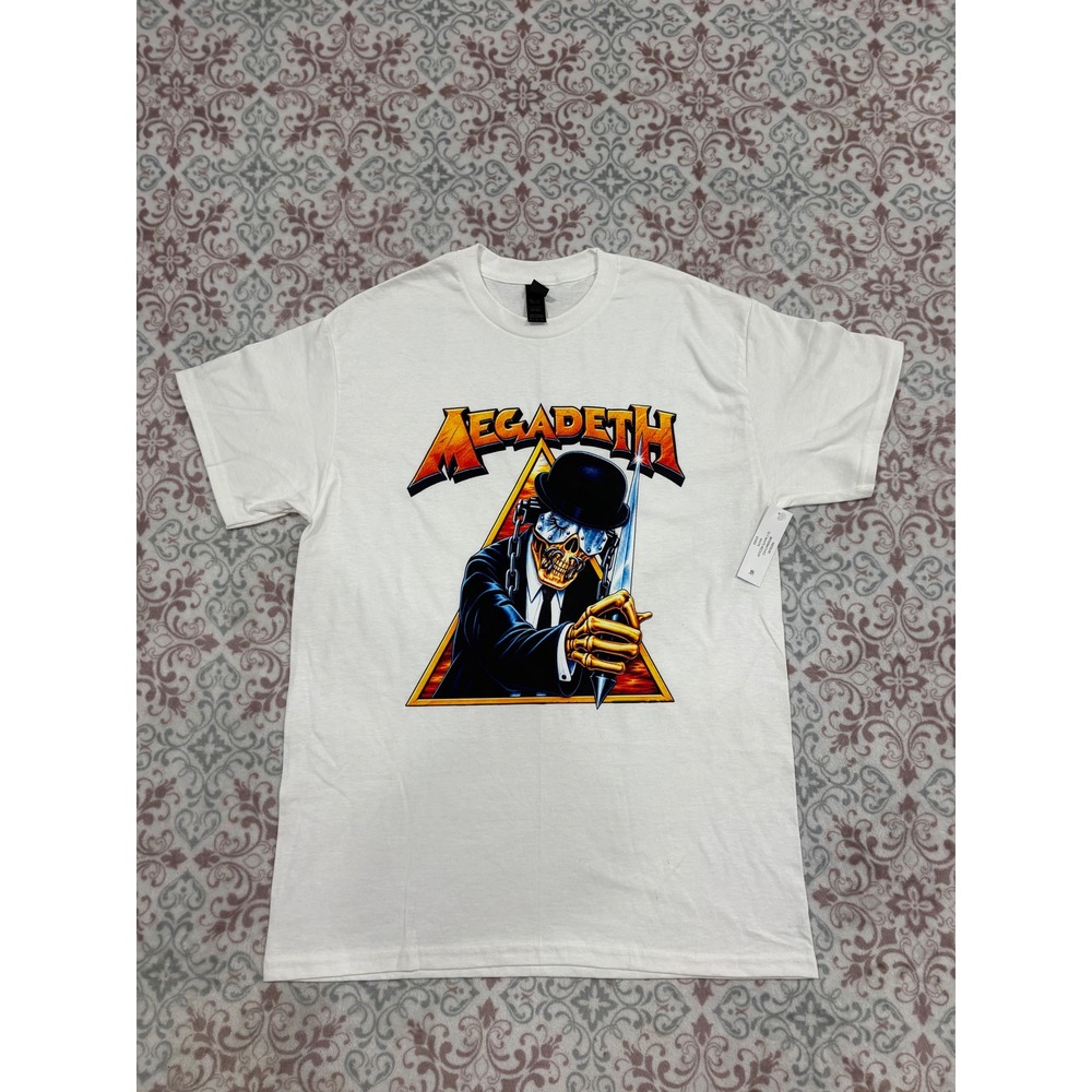 Megadeth Vic Rattlehead Graphic T-Shirt White Heavy Cotton Mens Medium NEW